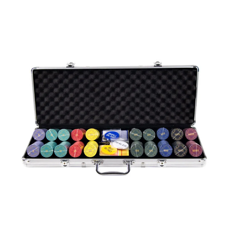 Professional Multi-Color Casino Quality Ceramic Poker Chips 500 Pieces Chip Set With Aluminum Alloy Case