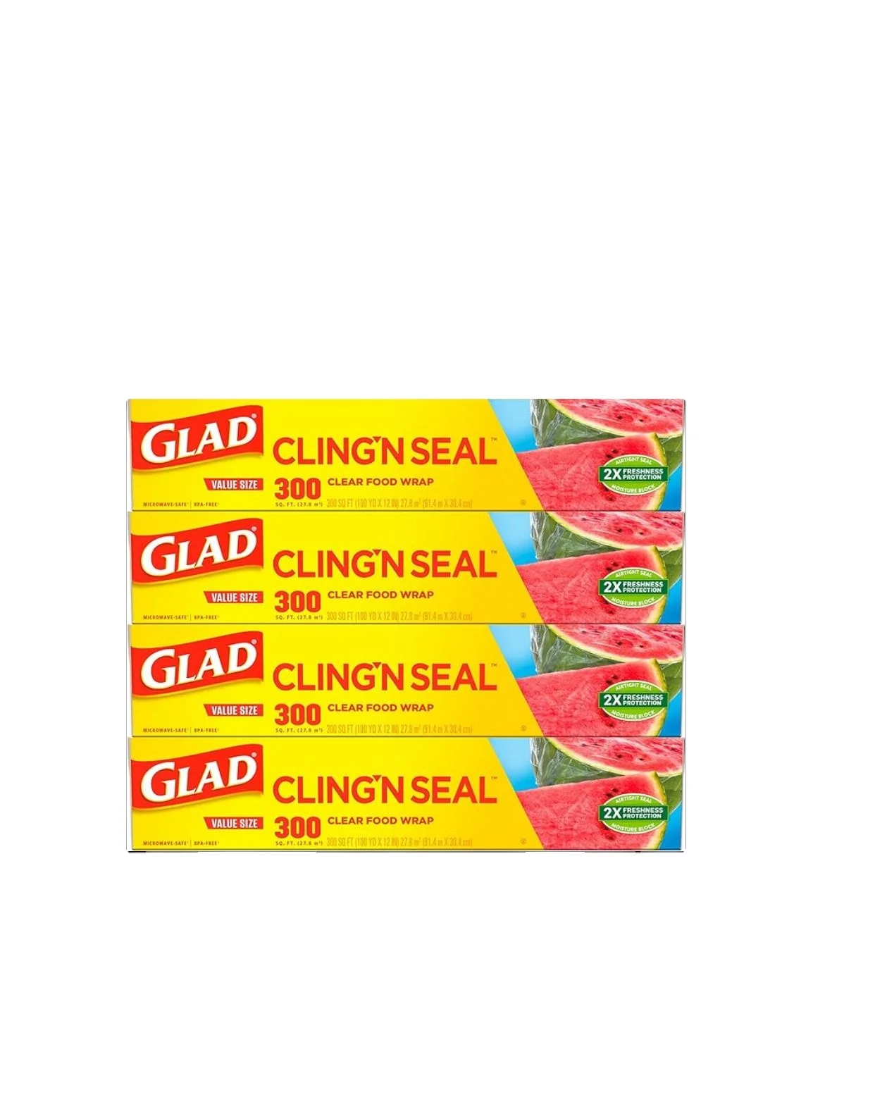 Glad Cling N Seal Plastic Food Wrap, 300 Square Foot Roll - 4 Pack