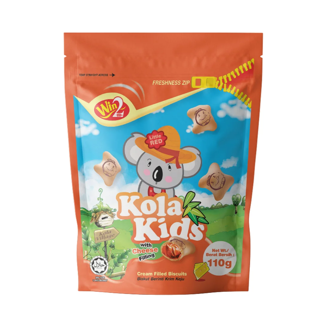 Win Win Kola Kids Biscuits With Cheese Filling 110g Resealable Zip Lock Convenient Pack Wholesale Cheese Cream Filled Biscuits