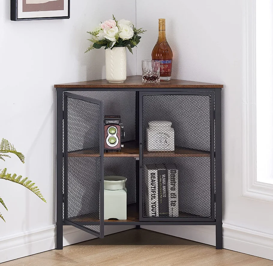 Cheap price Corner Cabinet with Two Doors and Shelves Free Standing Storage Organizer for Small Space in Living Room/Bedroom