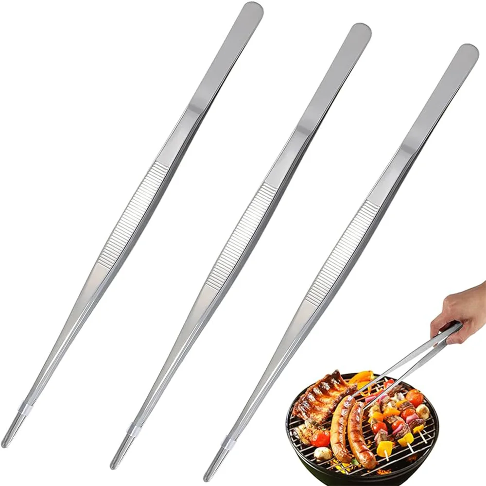 Kitchen Tweezers Stainless Steel Tongs with Precision Serrated Tips for Cooking and Medical 12 Inch