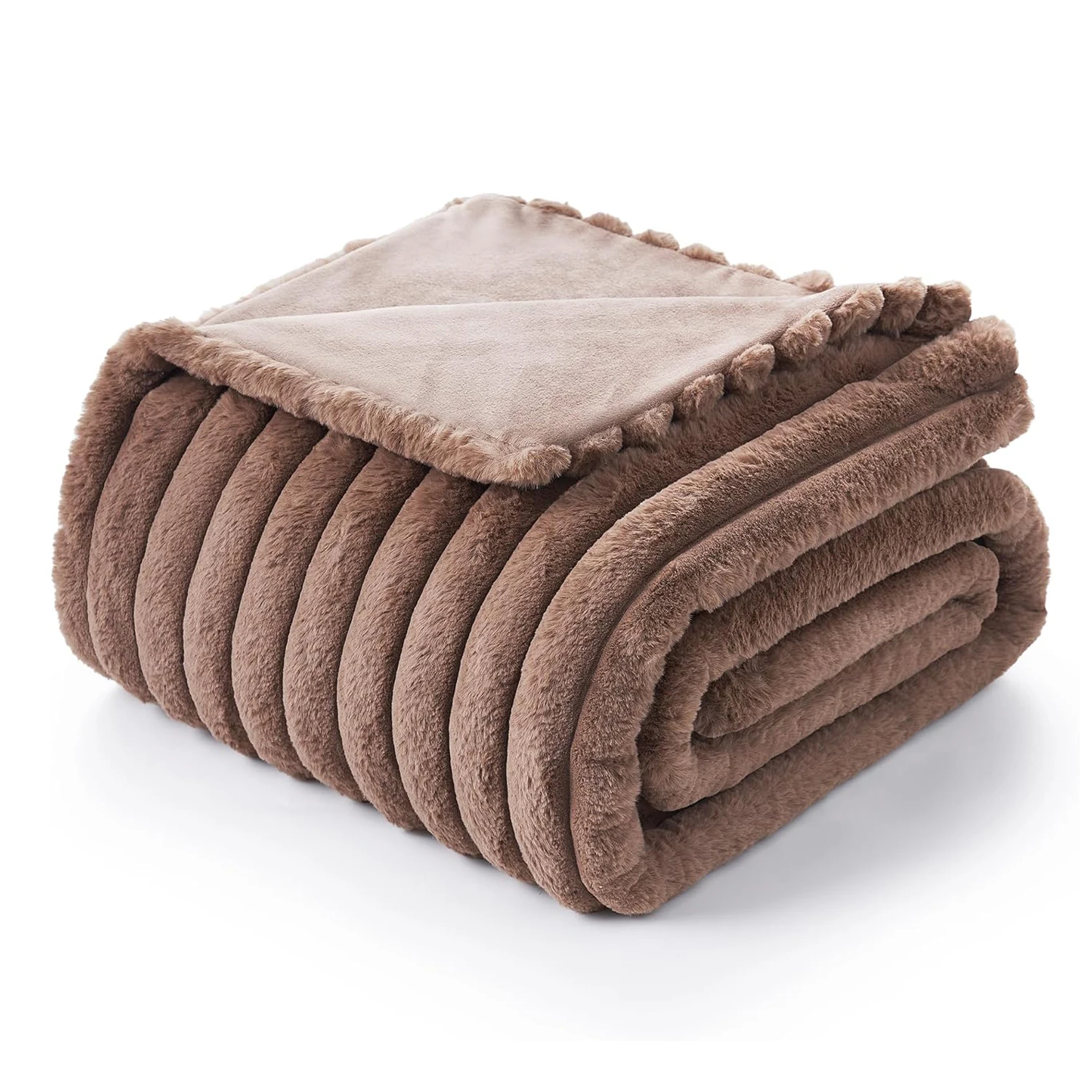 Luxury Plush Striped Faux Fur Fleece Blanket Throw Soft Comfortable Warm Mink Faux Fur Bed Blanket for Sofa Chair Bed Home Decor