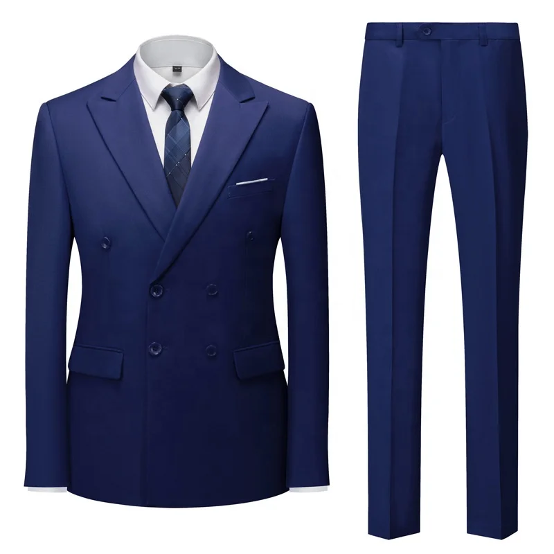 Mens Double Breasted Suits Colorful Two Piece Pants Sets Groomsmen Attire Navy Blue Tuxedo Jacket Formal Gown Wedding Suit