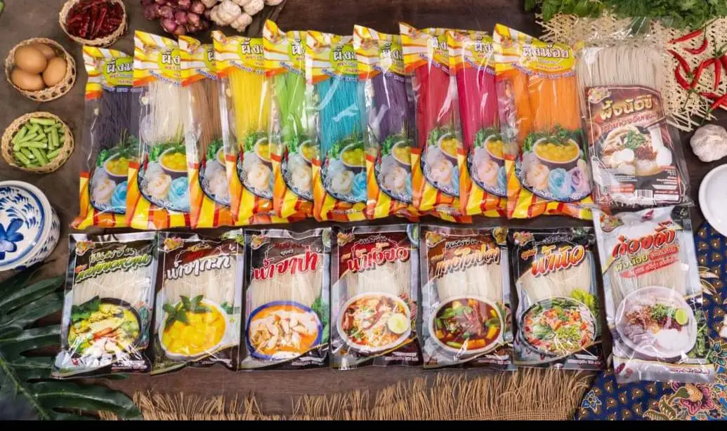 Instant Rice Noodles (Khanom Jeen) in Fish Curry Sauce  Thai Hot and Spicy Tasty Phungnoi Noodle Brand 120g./Pack