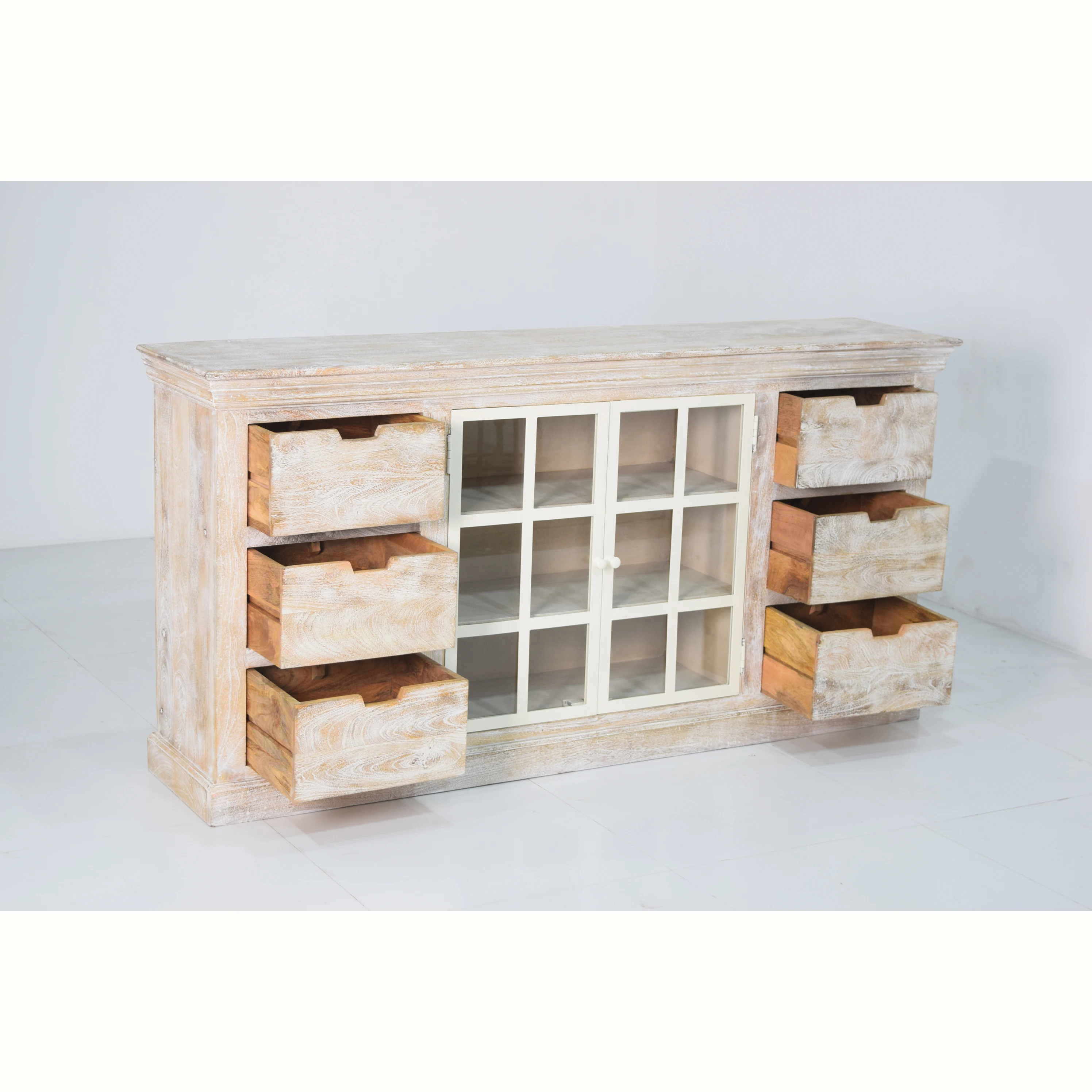 Top Selling Premium Quality Solid Mango Wood Drawer Cabinet White Distressed Finish Storage Cabinet for Home Living Room