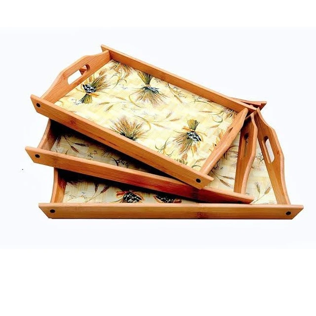 Exclusive Designed Serving Tray Home Decor Dessert Serving Tray Long Lasting Wooden Snacks Tray With Sticker Top