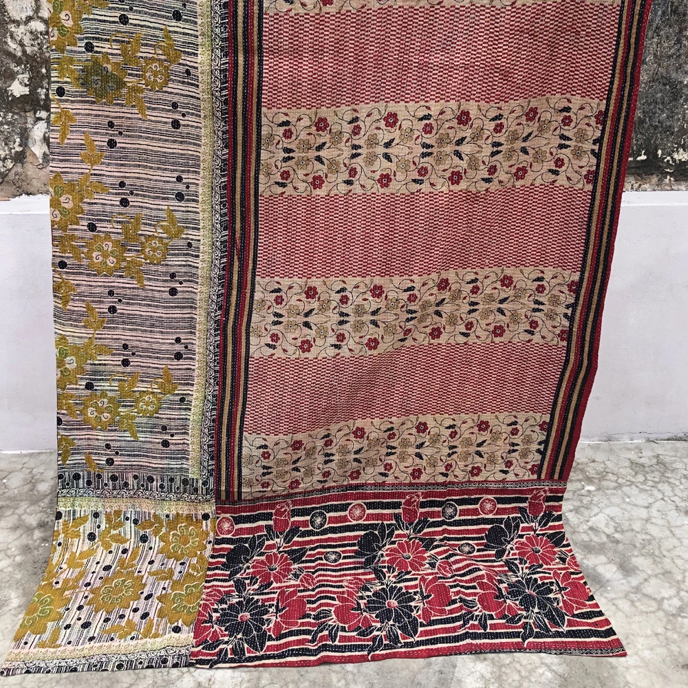 Indian Cotton Bedspread Reversible bedding Old Vintage Kantha stitch quilt bedsheet wholesale lot