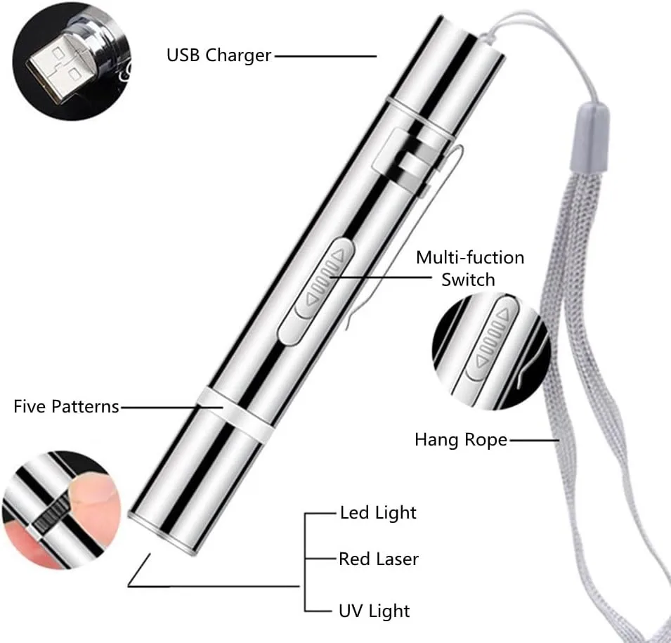 2024 Hot Mini Portable Multi Function Pattern Red UV Light Flashlight Green Light Cat Laser Pointer Pen Toy For Cats