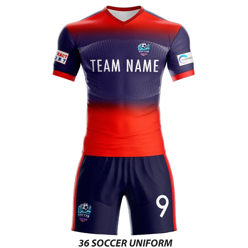 High Quality Soccer Uniform jersey and shorts made of 100% polyester soft feel fabric