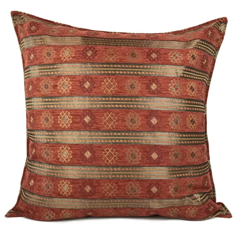 Brick Red Striped Flower Design Pillow Cover Sofa Cover Cushion Cover Woven Square 100% Polyester,chenille National Standards