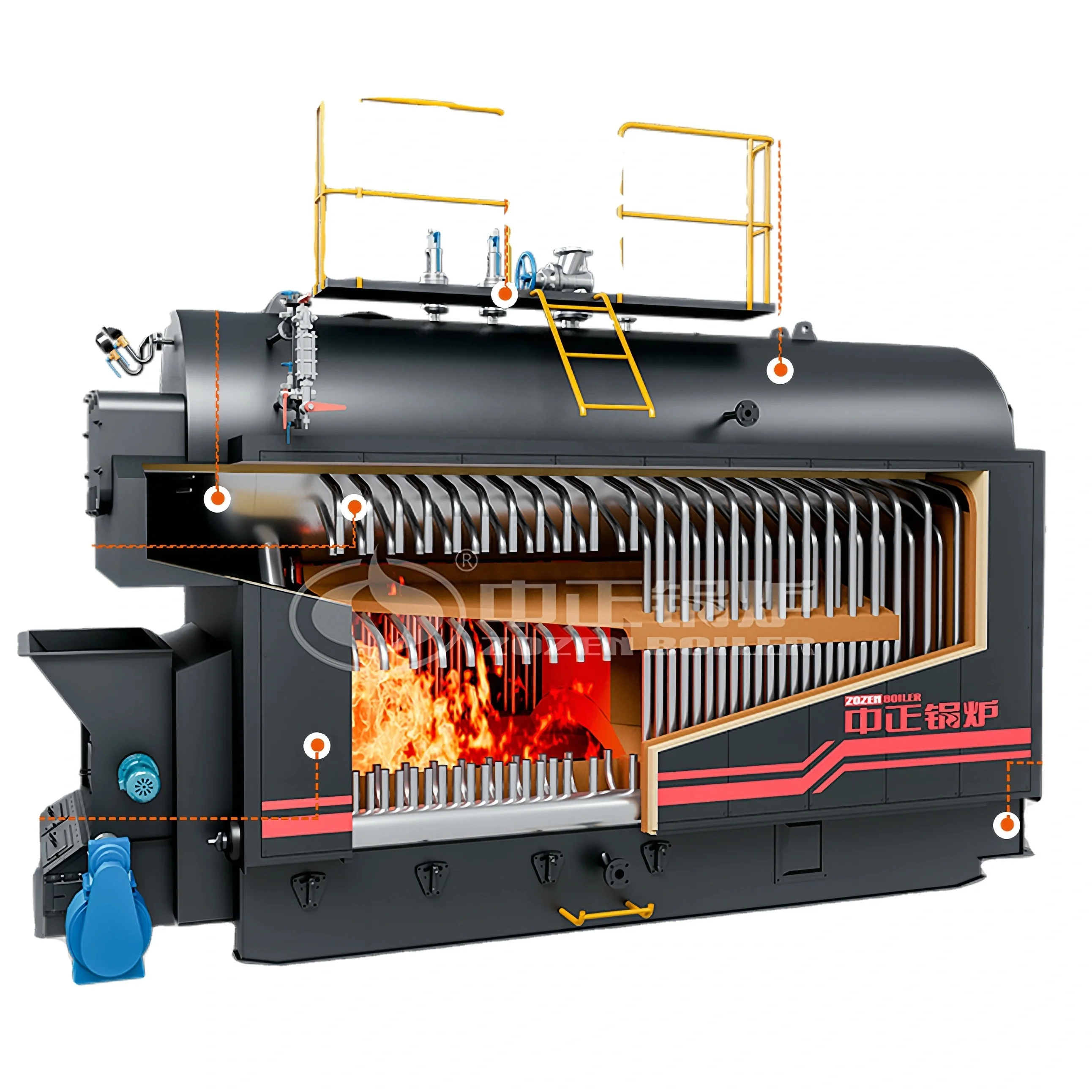 High efficiency biomass molding granules chain grate horizontal steam boiler for food industry