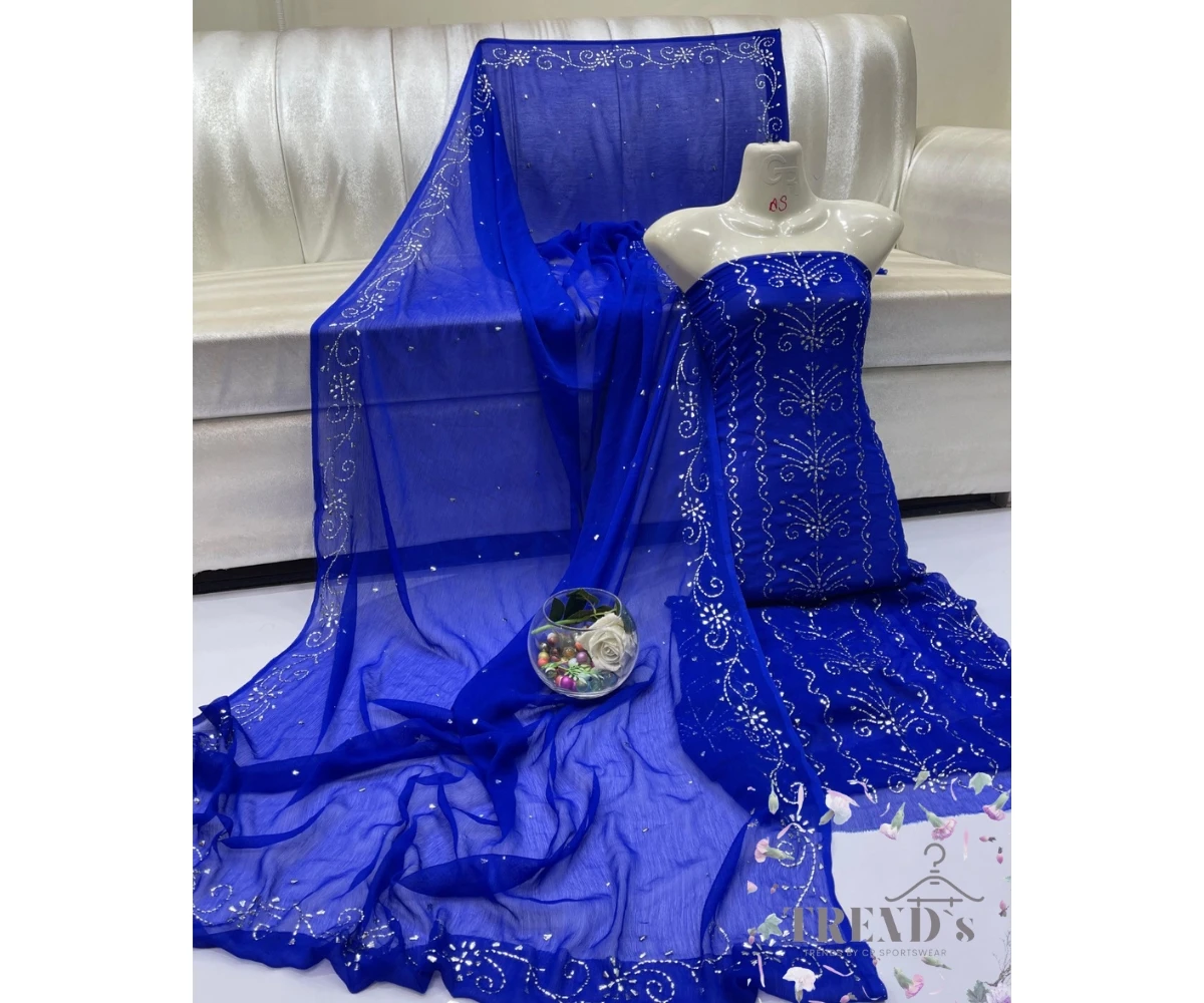 RM Trendy Pakistani Traditional Dresses Elegant Design Unstitched Fancy Dress Mukesh Work 2 Piece Chiffon Shirt & Dupatta