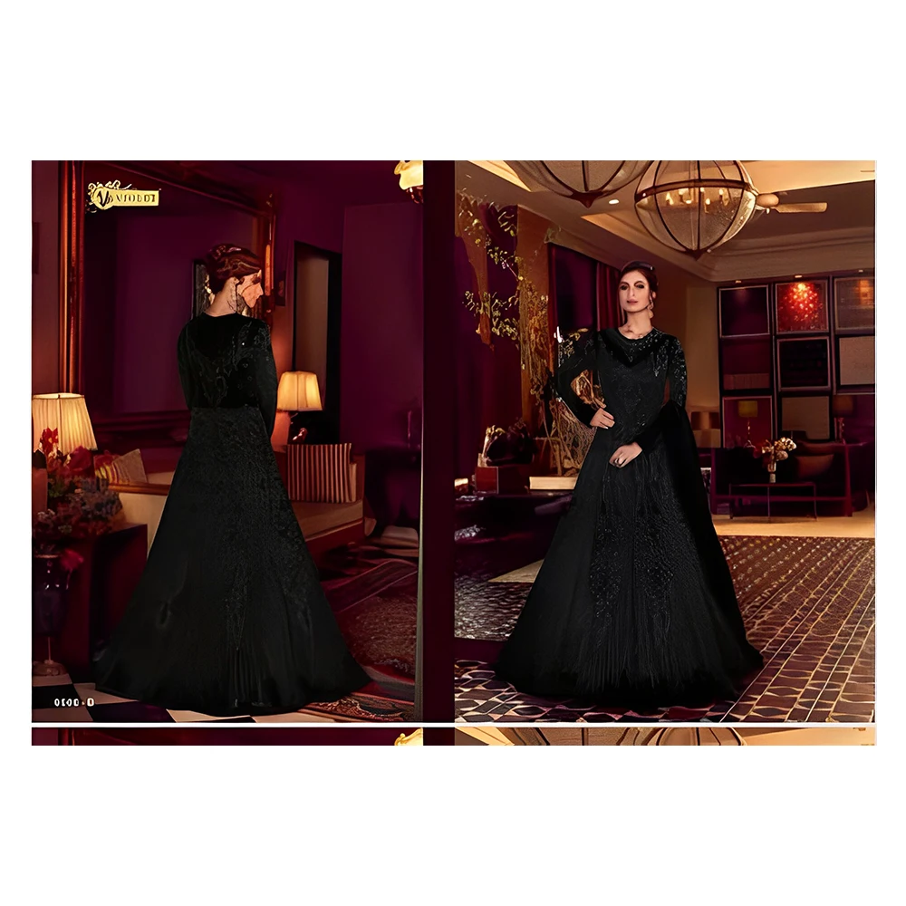 Indian and Pakistani Style Heavy Net Embroidery Multi Sequence Work Long Gowns Semi Stitched Material Buy At Best Price