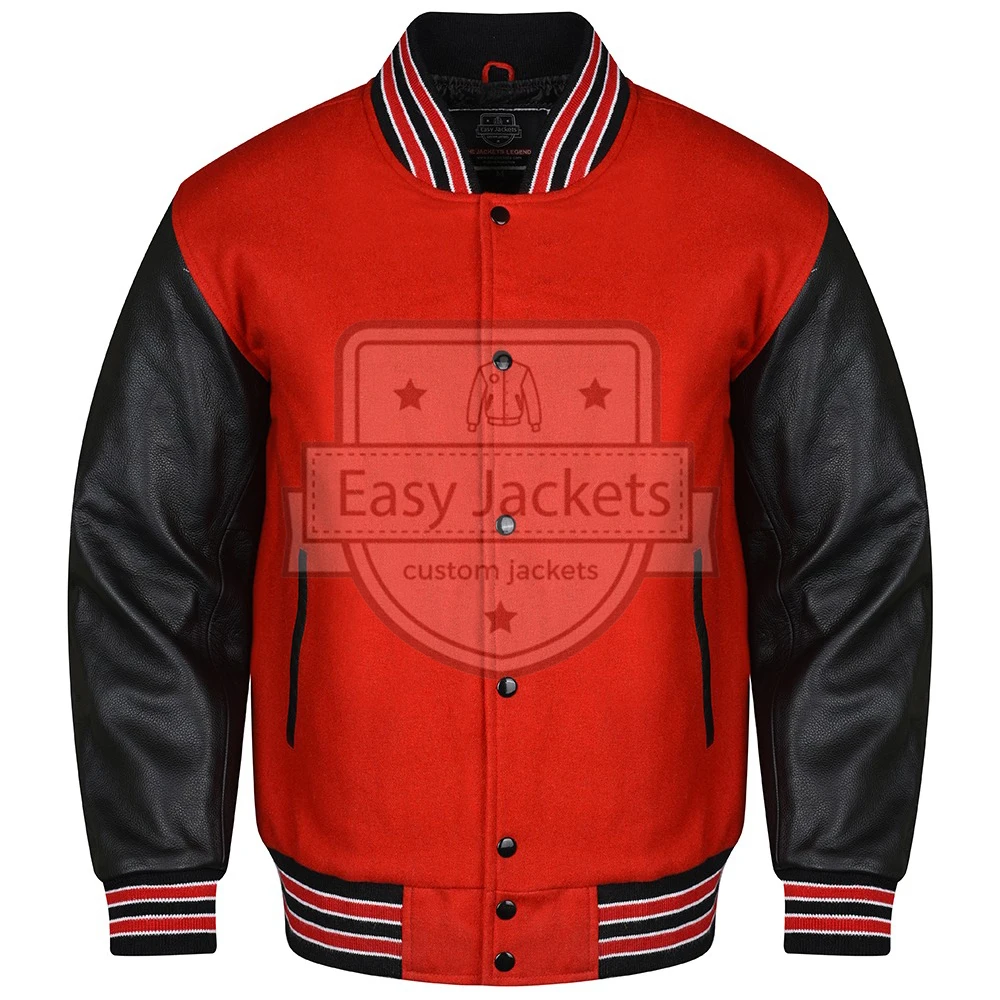 2024 Новое поступление черные кожаные и красные шерстяные куртки для мужчин оптовая продажа бейсбольные