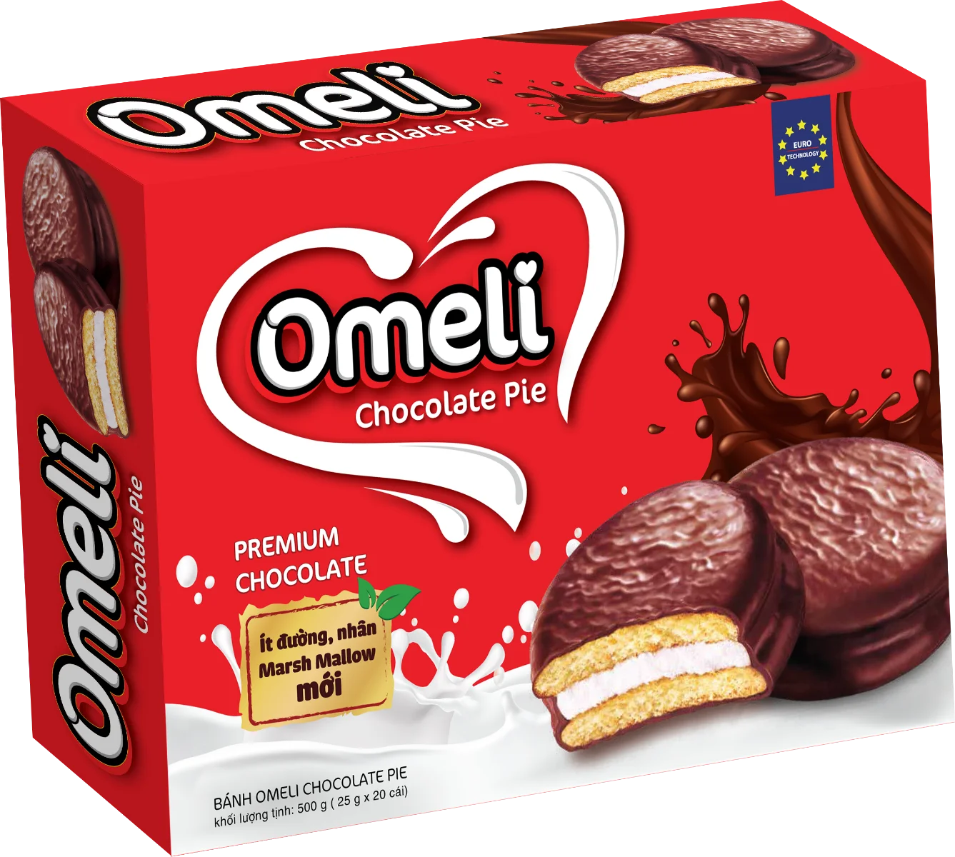 Omeli Brand Premium Quality 50g Chocolate Pie Biscuits ISO 22000:2018 HALAL Certified Paper Box Vietnam Exporter