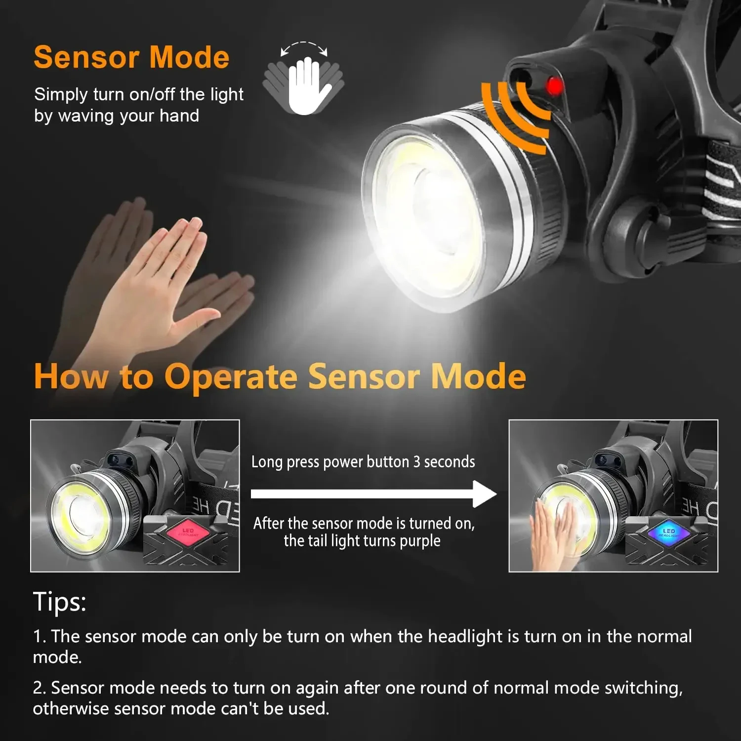 Powerful high Lumen Zoom Head Torch lamp sensor induction Waterproof COB Zoom Led Headlamp Rechargeable for camping fishing