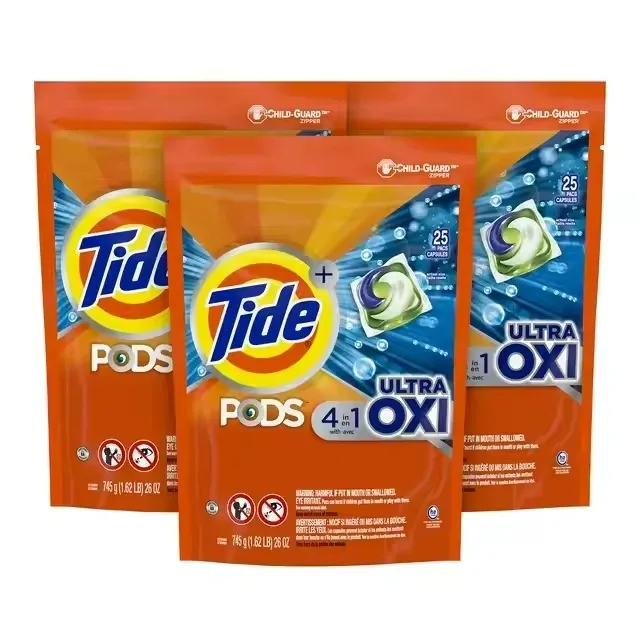 Tide PODS Liquid Laundry Detergent Soap Pacs, 4-in-1 Ultra Oxi, HE Compatible, 3 Bag Value Pack, 75 Count