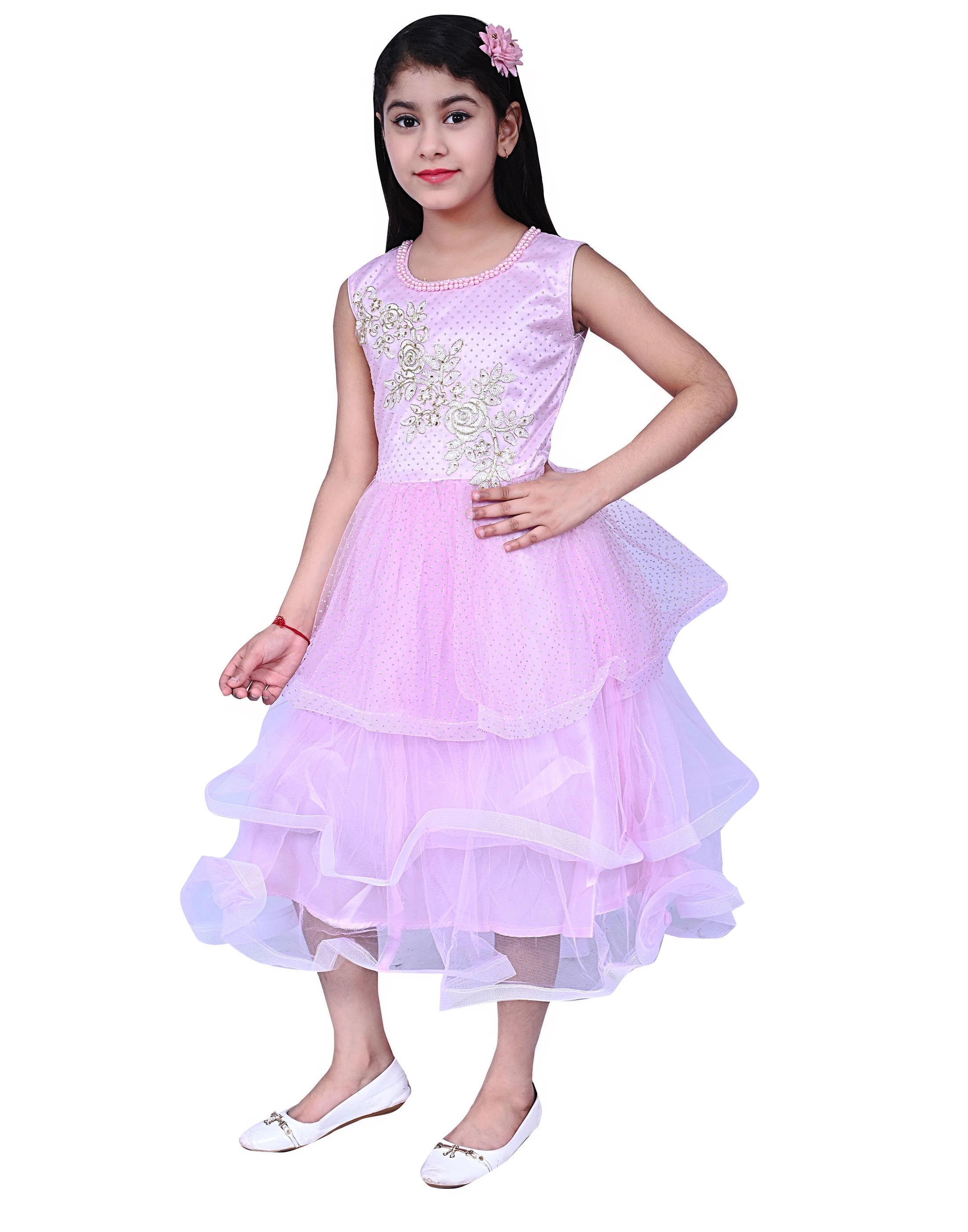 Traditional Patch Net Long Maxi Gown Dress For Girls 3 - 10 Years Best Quality Stylish Design In Stock Item