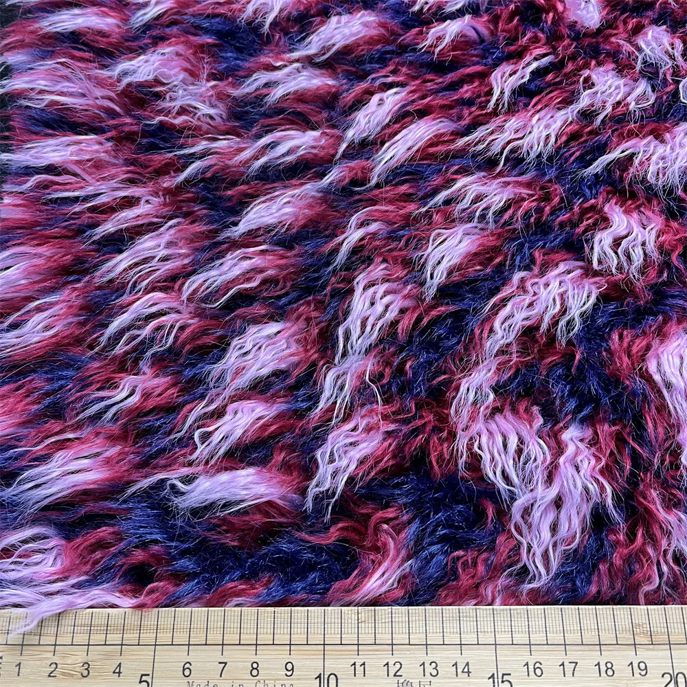 Long Pile Mutil Color Curly ShagJaquard Faux Fur Rave Festival Party Costume Fabric for Women Girl Coat Leg Warmer