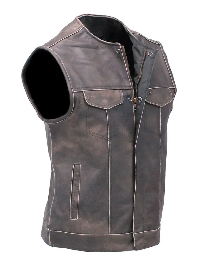 Motor Bike Round Neck New Design Buffalo Leather Vest Customized Branding Vests Vintage Brown Leather Jackets