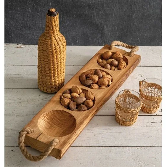 Best Selling Acacia Wooden Mini Spice Tray Set Triple Hole Simple Serving Tray for Dinner Party Handmade