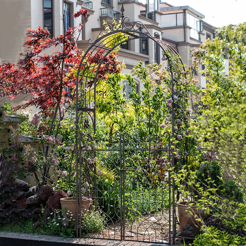 Vintage Metal Garden Arbor Trellis Climbing Plant Vine Wedding Bridal Party Lawn Decoration Outdoor Arch with Gate