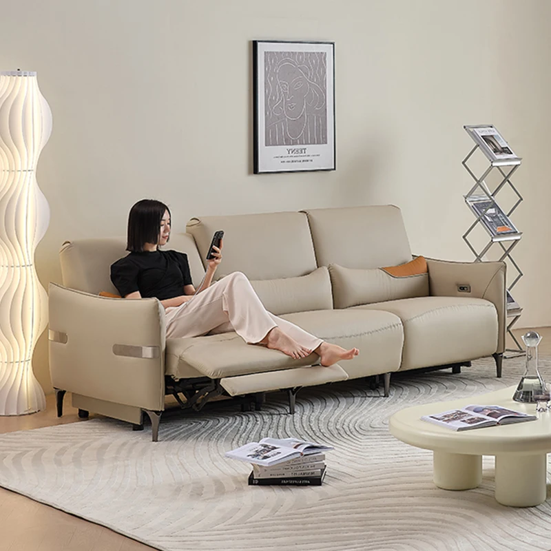 Modern Simple Design Smart Electric Two-Seater Genuine Leather Sofa with Massage & Cooling Features Small Apartment Living Rooms