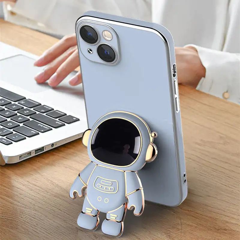 New Design Electroplated 6D Plating Astronaut Colorful Phone Case For iPhone 11 12 13 Pro Max With Astronaut Ring Holder