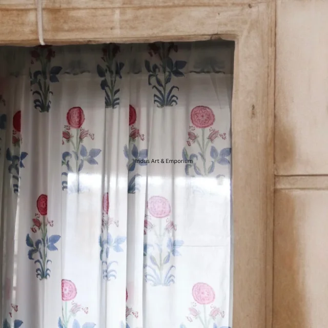 Floral hand block printed cotton window curtain drapes balcony bedroom window valance treatment blinds