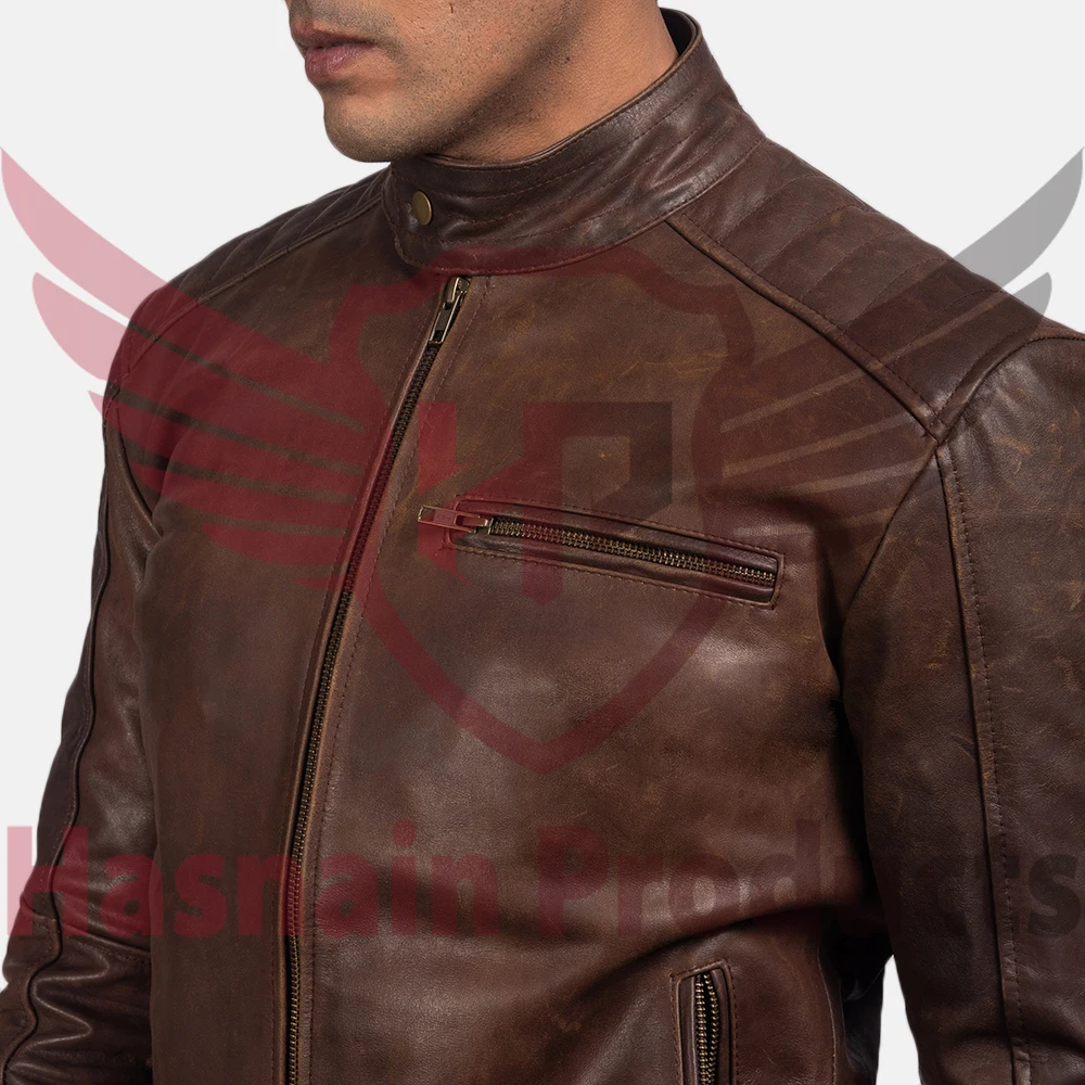 Hot Sale Hasnain Products Dean Brown Leather Biker Jacket Biker Real Sheep Leather Motorcycle Cropped Motorbike fashion Jacket