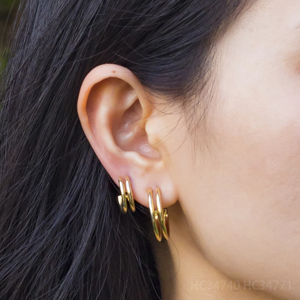 925 Sterling Silver Women Jewelry 14K 18K Gold Plated Vermeil Geometric Jewellery Huggies Hoop Earring