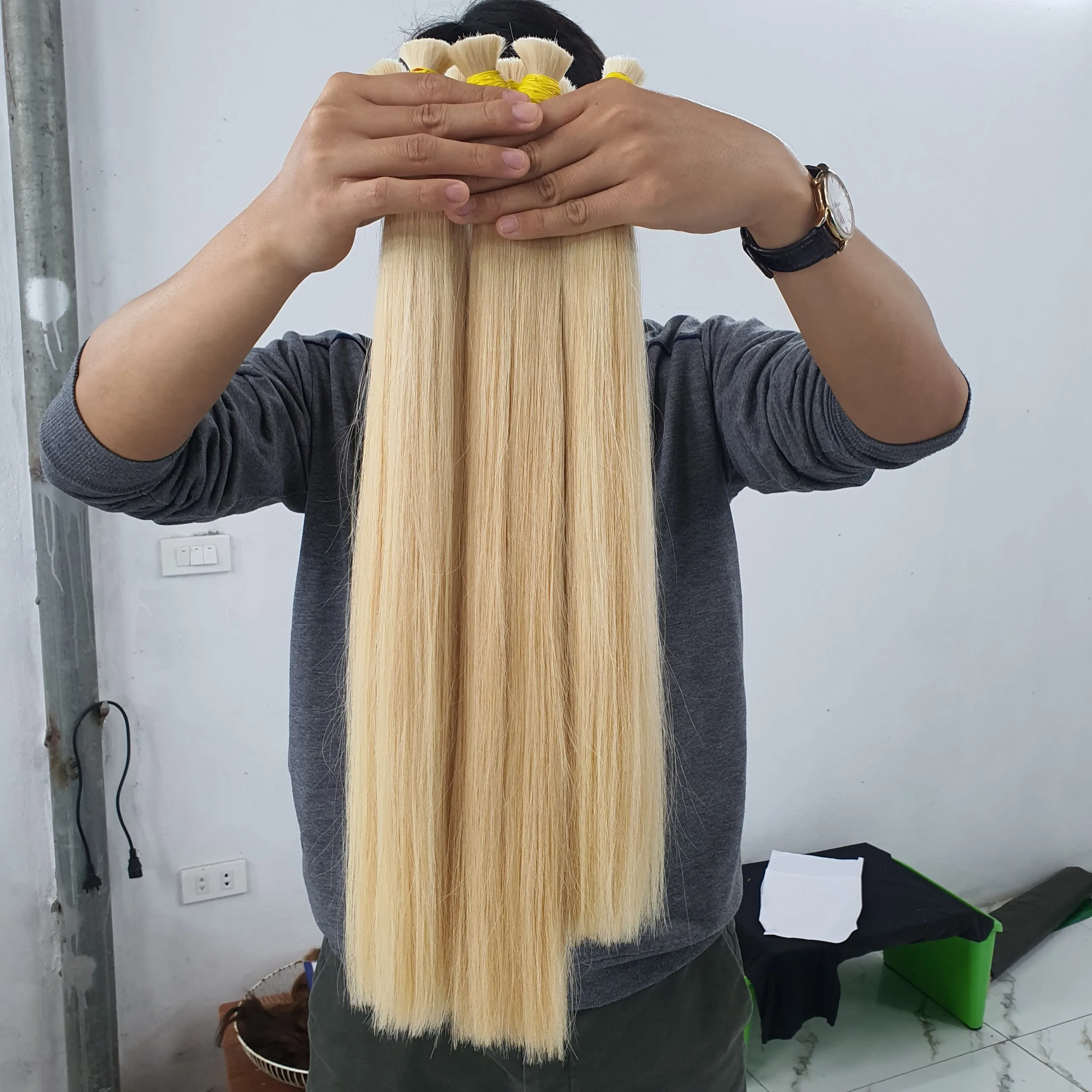 Human Hair Extensions Bulk Hair Blonde 18 Seconds Hair Extensions No Tangle No Shedding With Wholesale Price