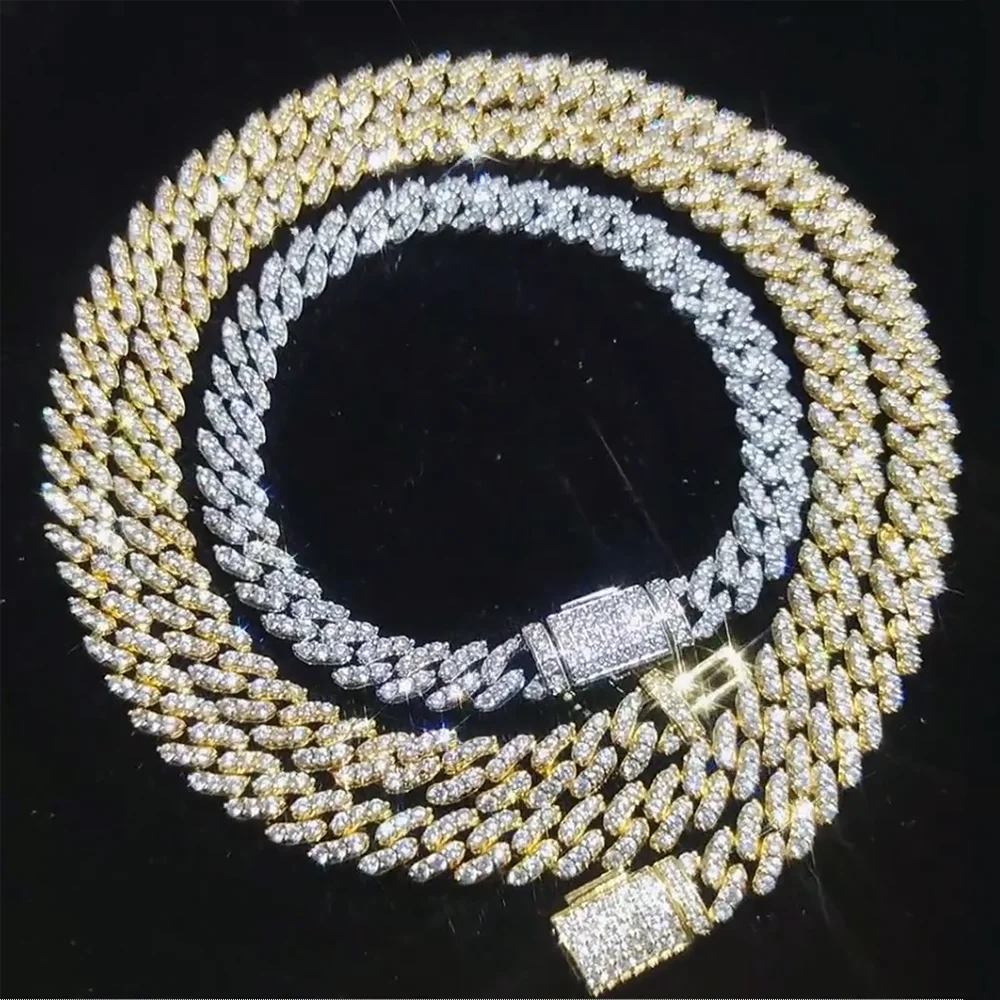 Bling Luxury Cubic Zircon Diamond Paved Lock Box Clasp 8mm Mens Hip Hop Jewelry Cuban Link Chain Necklace