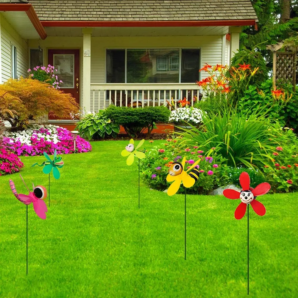 5-Pack Colorful 3D Lovely Insect Garden Decor Pinwheels Handmade Thick Wind Spinner Windmill Creative Functional Design