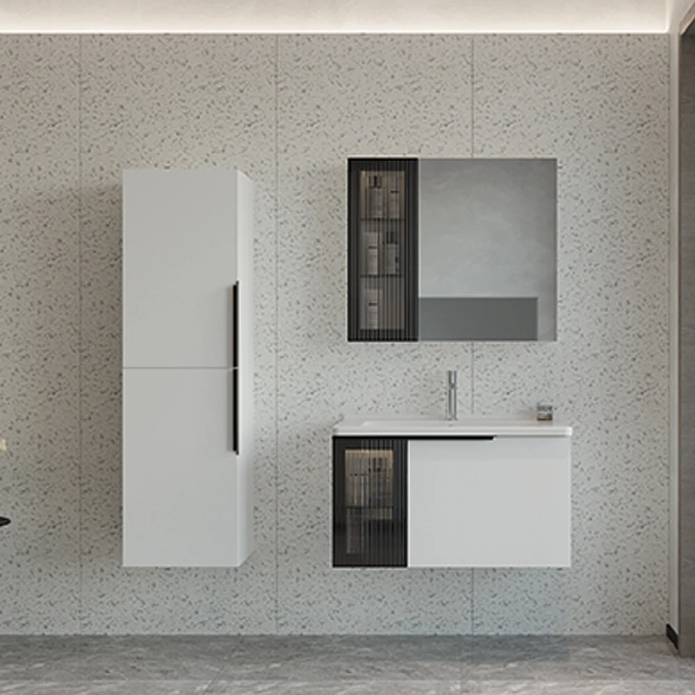 Скульптурная элегантность: чистый 80 изысканный коврик озеро МДФ мебель для ванной комнаты с нервным металлическим