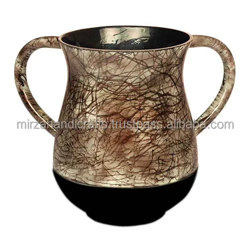 Wholesale Custom Judaica gifts Wash Hand Ceremony Wash Cup Stainless Steel Made in Israel Marbleized With Black Bottom