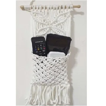New Trendy Macrame Remote Control Holder Hand Knitted Wall Remote Holder For Pen Magazine Glasses Cell Phone