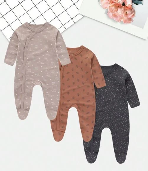 Wholesale Custom Toddler Infant Printed Zipper Sleepwear Pajamas 100% Organic Cotton Baby Footie Jumpsuit Romper