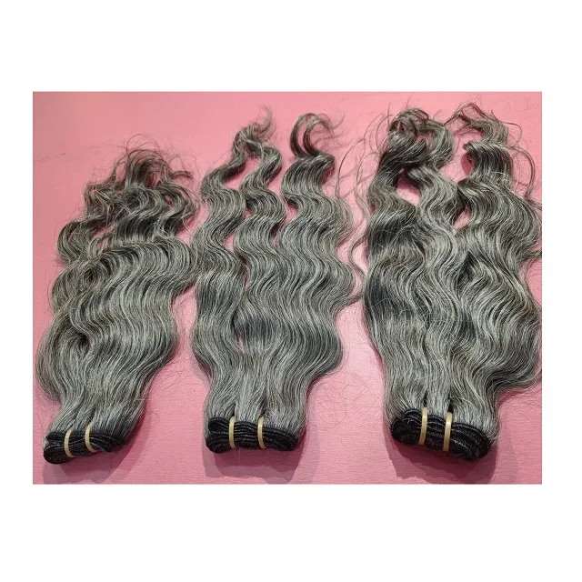 Natural Virgin Raw Unprocessed 3 bundles grey hair double genius weft deep wave human hair extensions