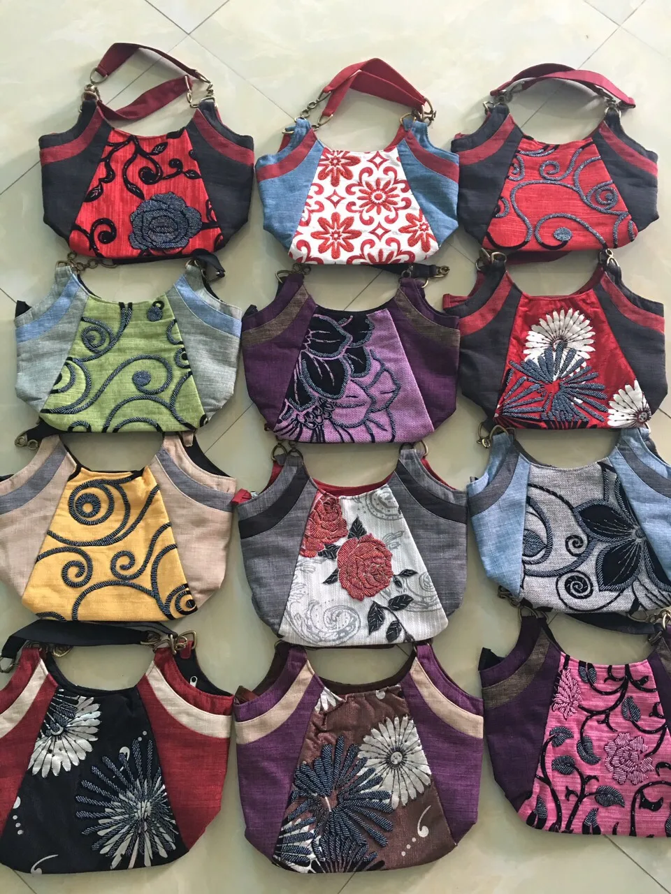 High quality Luxury embroidery handmade leather hobo handbag  Fabric hobo bag made in Vietnam 2022