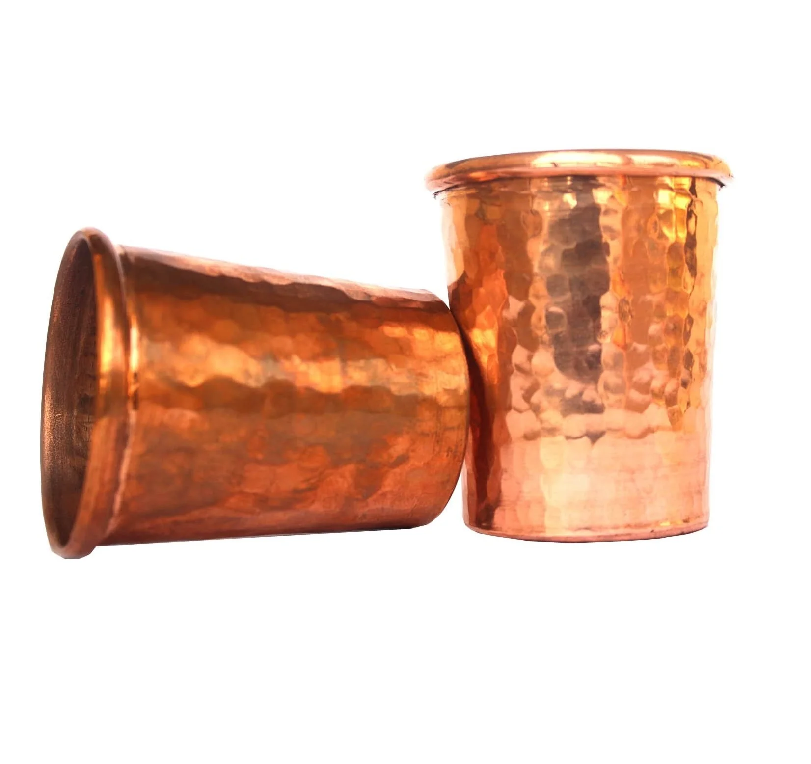 Handcrafted Hammered Finished Pure Copper Short Tumbler With Rounded Lip Set Of 2 Pcs Copper Shot Tumbler