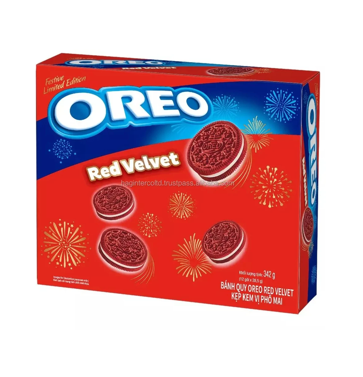 Oreo red velvet 342gr box Chocolate biscuits filled with cream cheese with lucky red color and delicious sweet taste