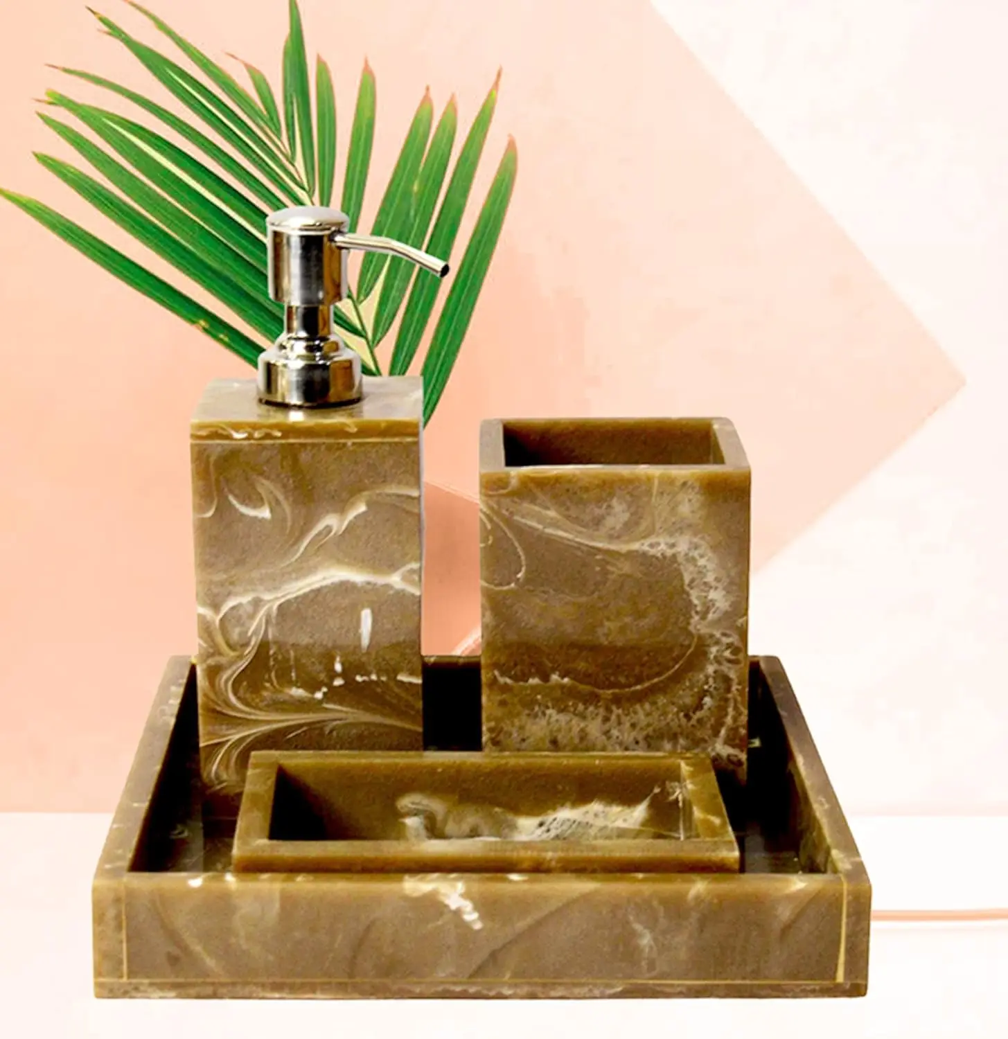 Resin Bathroom Sets Soap Dish with Tooth Brush Holder & Dispenser Bathroom Accessories Made of Resin Bathroom Set of 4 Wholesale