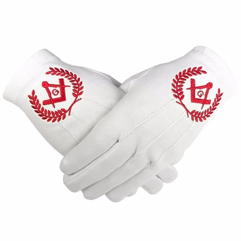 Latest Design Comfortable Masonic Regalia White Soft Leather Gloves Embroidered Logo
