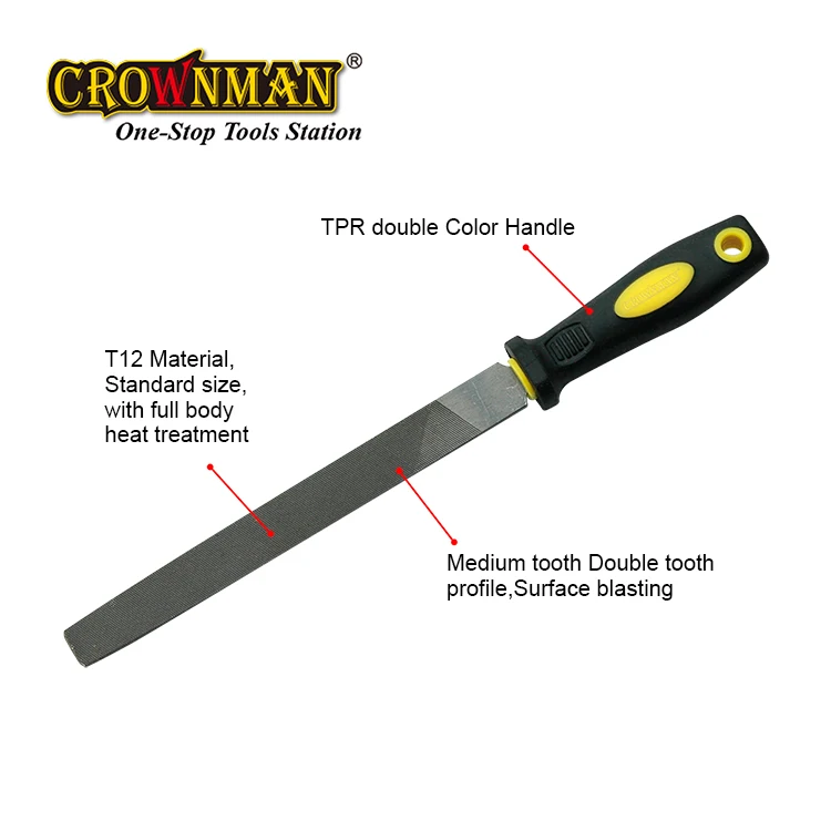 CROWNMAN Professional Custom Hand Tools 8' With TPR Handle T12 Double Cut Flat Files