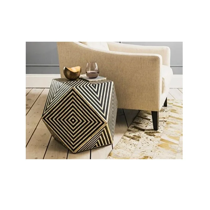 Trendy design wooden end table with bone inlay work mother of pearl inlay side table for living and bed room by Indian wholesale