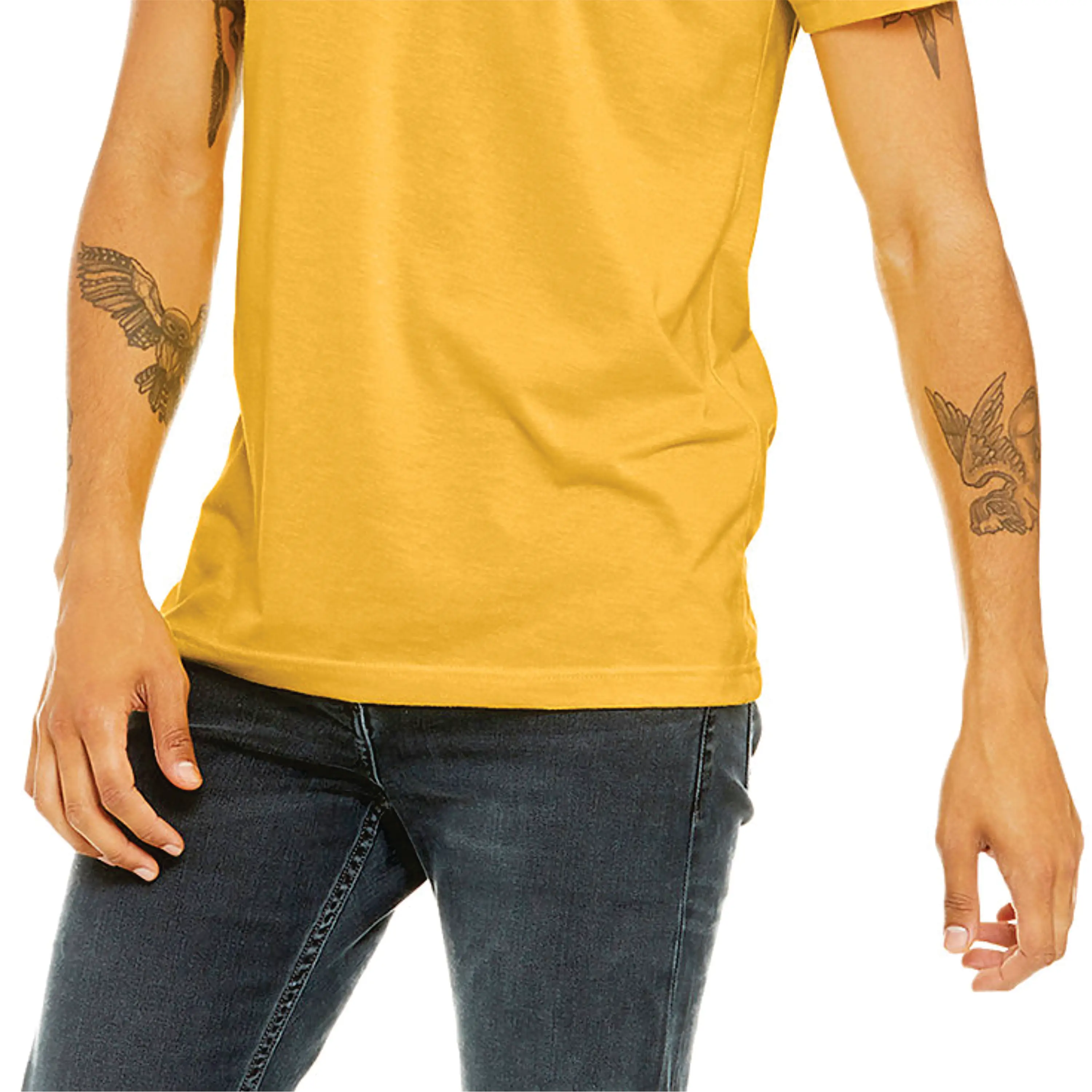 52% Airlume Combed and Ring Spun Cotton 48% Poly 32 Single 4.2 oz Heather Yellow Gold Unisex CVC Short Sleeve T-Shirt