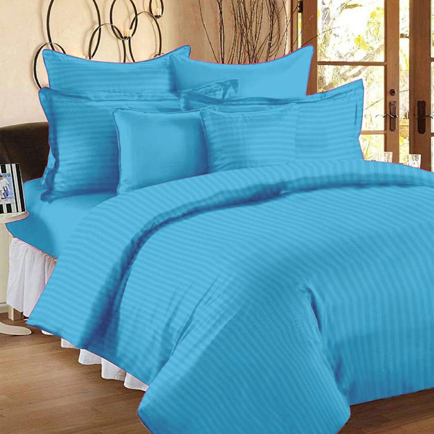 420 TC Striped Pure Cotton Bedsheet Premium White Striped Bed Sheet