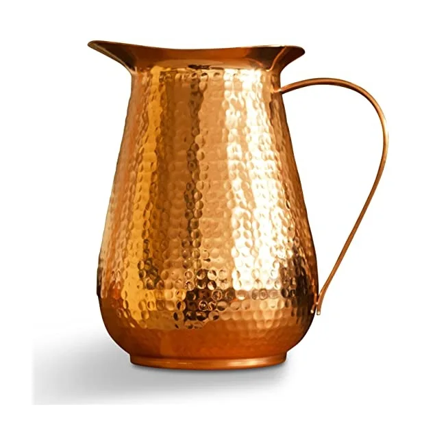 Wholesale Production Water Pitcher Trending Design Hotel Home Drink Ware Container Brass Handle Hammered Finished Jugs Sets