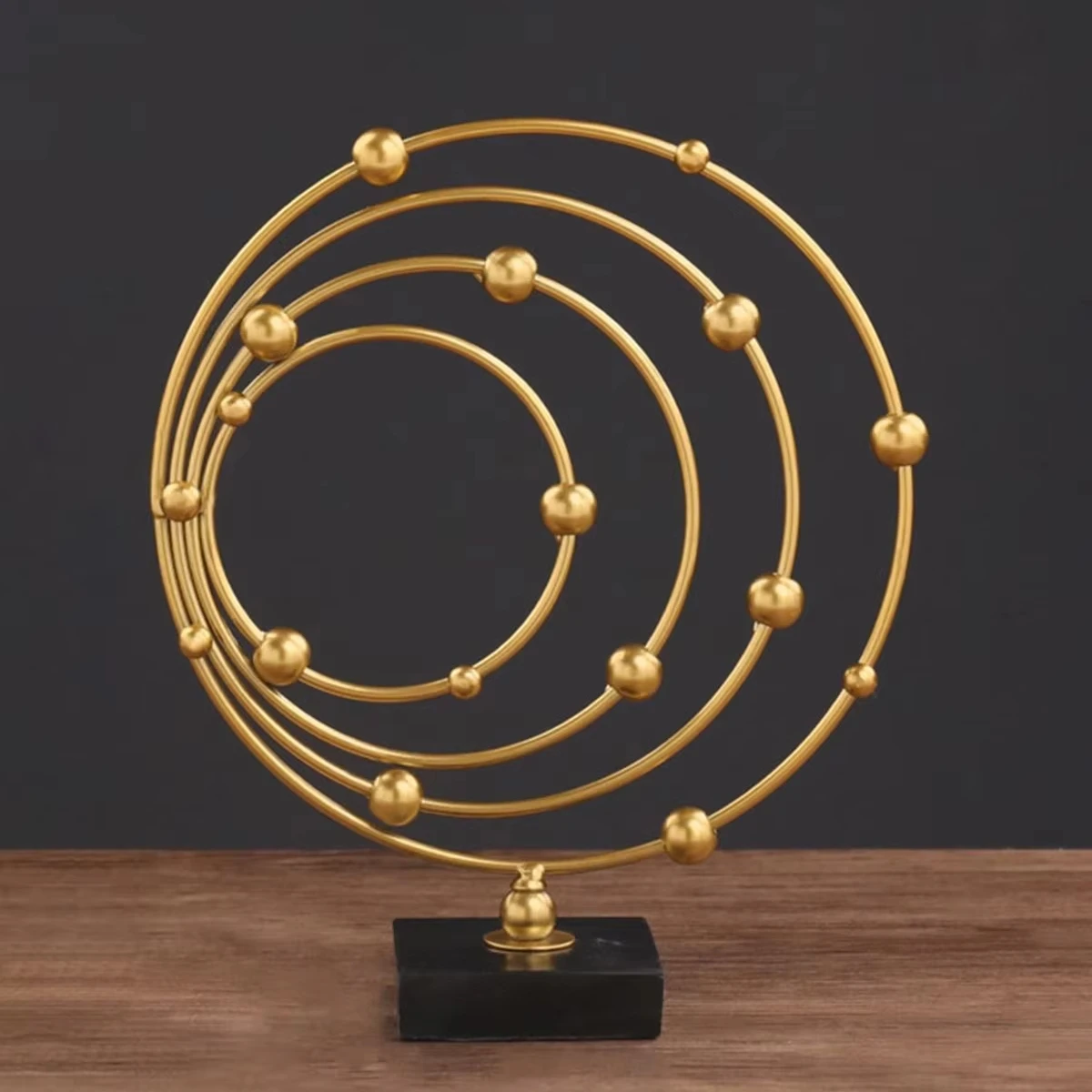 Metal Rod Decorative Circle Object With Marble Base Along With Gold Finished For Decorating Your Home And Office Decor